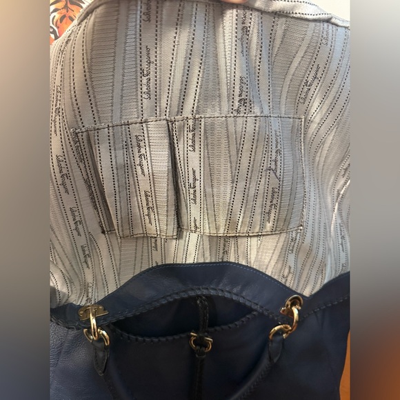 Salvatore Ferragamo Navy Gancini Braided Tote Bag VGUC - Picture 13 of 16